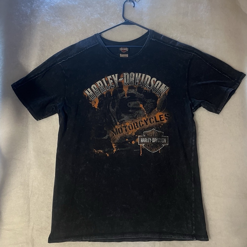 Harley Davidson Black Acid Wash Shirt Men's Size Large Marion Indiana